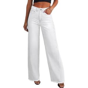 imageSidefeel Womens Wide Leg Jeans High Waisted Stretchy Raw Hem Zimbaplatinum Denim PantsWhite