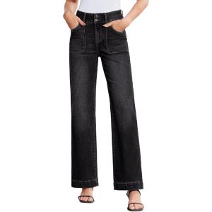 imageSidefeel Womens Wide Leg Jeans High Waisted Stretchy Tummy Control Straight Leg Denim PantsBlack