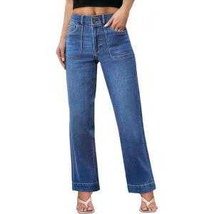 imageSidefeel Womens Wide Leg Jeans High Waisted Stretchy Tummy Control Straight Leg Denim PantsLight Blue