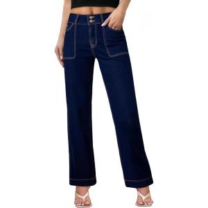 imageSidefeel Womens Wide Leg Jeans High Waisted Stretchy Tummy Control Straight Leg Denim PantsNavy Blue