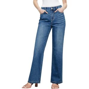imageSidefeel Womens Wide Leg Jeans High Waisted Tummy Control Stretchy Straight Leg Elastic Waist Trendy Denim PantsBlue