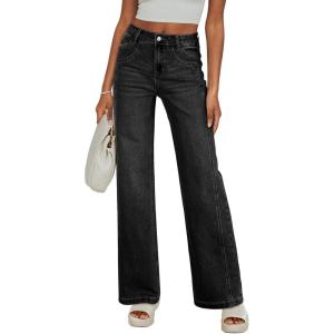 imageSidefeel Womens Wide Leg Jeans High Waisted Stretchy Jeans Straight Leg Trendy Patchwork Loose Fit Denim PantsBlack