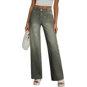 imageSidefeel Womens Wide Leg Jeans High Waisted Stretchy Jeans Straight Leg Trendy Patchwork Loose Fit Denim PantsGreen