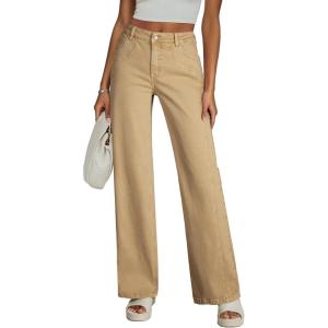 imageSidefeel Womens Wide Leg Jeans High Waisted Stretchy Jeans Straight Leg Trendy Patchwork Loose Fit Denim PantsKhaki