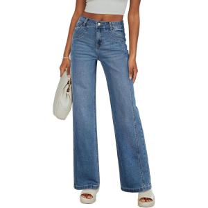 imageSidefeel Womens Wide Leg Jeans High Waisted Stretchy Jeans Straight Leg Trendy Patchwork Loose Fit Denim PantsLight Blue