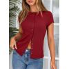 image:imageSidefeel Summer Tops for Women 2026 Cap Sleeve Ribbed Button Down Crewneck Slim Fitted Cute Going Out TopsBurgundy