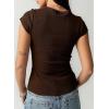 image:imageSidefeel Summer Tops for Women 2026 Cap Sleeve Ribbed Button Down Crewneck Slim Fitted Cute Going Out TopsChicory Coffee