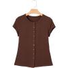 image:imageSidefeel Summer Tops for Women 2026 Cap Sleeve Ribbed Button Down Crewneck Slim Fitted Cute Going Out TopsChicory Coffee