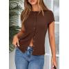 image:imageSidefeel Summer Tops for Women 2026 Cap Sleeve Ribbed Button Down Crewneck Slim Fitted Cute Going Out TopsChicory Coffee