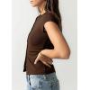 image:imageSidefeel Summer Tops for Women 2026 Cap Sleeve Ribbed Button Down Crewneck Slim Fitted Cute Going Out TopsChicory Coffee