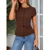 image:imageSidefeel Summer Tops for Women 2026 Cap Sleeve Ribbed Button Down Crewneck Slim Fitted Cute Going Out TopsChicory Coffee