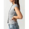 image:imageSidefeel Summer Tops for Women 2026 Cap Sleeve Ribbed Button Down Crewneck Slim Fitted Cute Going Out TopsGray