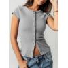 image:imageSidefeel Summer Tops for Women 2026 Cap Sleeve Ribbed Button Down Crewneck Slim Fitted Cute Going Out TopsGray