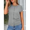 image:imageSidefeel Summer Tops for Women 2026 Cap Sleeve Ribbed Button Down Crewneck Slim Fitted Cute Going Out TopsGray