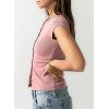 image:imageSidefeel Summer Tops for Women 2026 Cap Sleeve Ribbed Button Down Crewneck Slim Fitted Cute Going Out TopsRose Pink