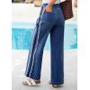 image:imageSidefeel Womens Wide Leg Jeans High Waisted Straight Leg Stretchy Patchwork Side Panel Denim Pants with PocketsBluing