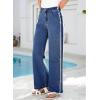 image:imageSidefeel Womens Wide Leg Jeans High Waisted Straight Leg Stretchy Patchwork Side Panel Denim Pants with PocketsBluing