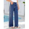 image:imageSidefeel Womens Wide Leg Jeans High Waisted Straight Leg Stretchy Patchwork Side Panel Denim Pants with PocketsBluing