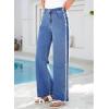 image:imageSidefeel Womens Wide Leg Jeans High Waisted Straight Leg Stretchy Patchwork Side Panel Denim Pants with PocketsDark Blue