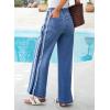image:imageSidefeel Womens Wide Leg Jeans High Waisted Straight Leg Stretchy Patchwork Side Panel Denim Pants with PocketsDark Blue