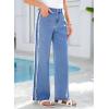 image:imageSidefeel Womens Wide Leg Jeans High Waisted Straight Leg Stretchy Patchwork Side Panel Denim Pants with PocketsDark Blue