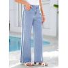 image:imageSidefeel Womens Wide Leg Jeans High Waisted Straight Leg Stretchy Patchwork Side Panel Denim Pants with PocketsIceland Blue