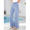 image:imageSidefeel Womens Wide Leg Jeans High Waisted Straight Leg Stretchy Patchwork Side Panel Denim Pants with PocketsIceland Blue
