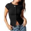 image:imageSidefeel Summer Tops for Women 2026 Cap Sleeve Ribbed Button Down Crewneck Slim Fitted Cute Going Out TopsBlack