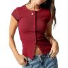 image:imageSidefeel Summer Tops for Women 2026 Cap Sleeve Ribbed Button Down Crewneck Slim Fitted Cute Going Out TopsBurgundy