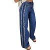 image:imageSidefeel Womens Wide Leg Jeans High Waisted Straight Leg Stretchy Patchwork Side Panel Denim Pants with PocketsBluing