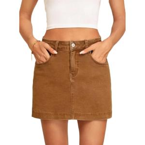 image:imageSidefeel Skorts for Woman Jean Skirt High Waisted Stretchy Denim Skort Mini Skirts with PocketsBrown