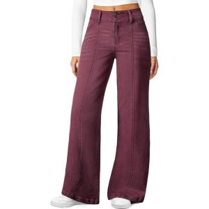image:imageSidefeel Womens Wide Leg Jeans High Waisted Stretchy Straight Leg Jeans Trendy Seamed Front Loose Denim PantsBurgundy