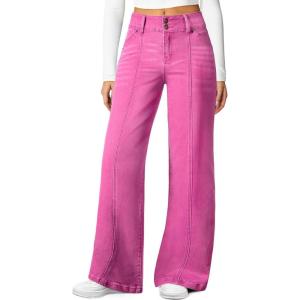 image:imageSidefeel Womens Wide Leg Jeans High Waisted Stretchy Straight Leg Jeans Trendy Seamed Front Loose Denim PantsHot Pink