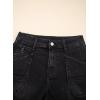 image:imageSidefeel Womens Jean Shorts Casual High Waisted Stretchy Buttoned Folded Hem Denim ShortsBlack