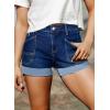 image:imageSidefeel Womens Jean Shorts Casual High Waisted Stretchy Buttoned Folded Hem Denim ShortsBluing