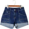 image:imageSidefeel Womens Jean Shorts Casual High Waisted Stretchy Buttoned Folded Hem Denim ShortsBluing
