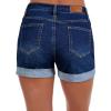 image:imageSidefeel Womens Jean Shorts Casual High Waisted Stretchy Buttoned Folded Hem Denim ShortsBluing