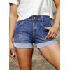 image:imageSidefeel Womens Jean Shorts Casual High Waisted Stretchy Buttoned Folded Hem Denim ShortsDark Blue