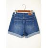 image:imageSidefeel Womens Jean Shorts Casual High Waisted Stretchy Buttoned Folded Hem Denim ShortsDark Blue