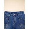 image:imageSidefeel Womens Jean Shorts Casual High Waisted Stretchy Buttoned Folded Hem Denim ShortsDark Blue