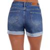 image:imageSidefeel Womens Jean Shorts Casual High Waisted Stretchy Buttoned Folded Hem Denim ShortsDark Blue