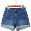 image:imageSidefeel Womens Jean Shorts Casual High Waisted Stretchy Buttoned Folded Hem Denim ShortsDark Blue