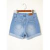 image:imageSidefeel Womens Jean Shorts Casual High Waisted Stretchy Buttoned Folded Hem Denim ShortsIceland Blue