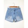image:imageSidefeel Womens Jean Shorts Casual High Waisted Stretchy Buttoned Folded Hem Denim ShortsIceland Blue