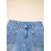 image:imageSidefeel Womens Jean Shorts Casual High Waisted Stretchy Buttoned Folded Hem Denim ShortsIceland Blue