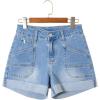 image:imageSidefeel Womens Jean Shorts Casual High Waisted Stretchy Buttoned Folded Hem Denim ShortsIceland Blue