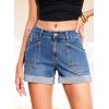 image:imageSidefeel Womens Jean Shorts Casual High Waisted Stretchy Buttoned Folded Hem Denim ShortsLight Blue
