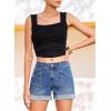 image:imageSidefeel Womens Jean Shorts Casual High Waisted Stretchy Buttoned Folded Hem Denim ShortsLight Blue