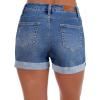 image:imageSidefeel Womens Jean Shorts Casual High Waisted Stretchy Buttoned Folded Hem Denim ShortsLight Blue