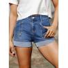 image:imageSidefeel Womens Jean Shorts Casual High Waisted Stretchy Buttoned Folded Hem Denim ShortsLight Blue